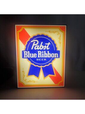 Pabst Blue Ribbon LED Lighted Sign – Retro PBR Beer Label Light Box – USB Powere